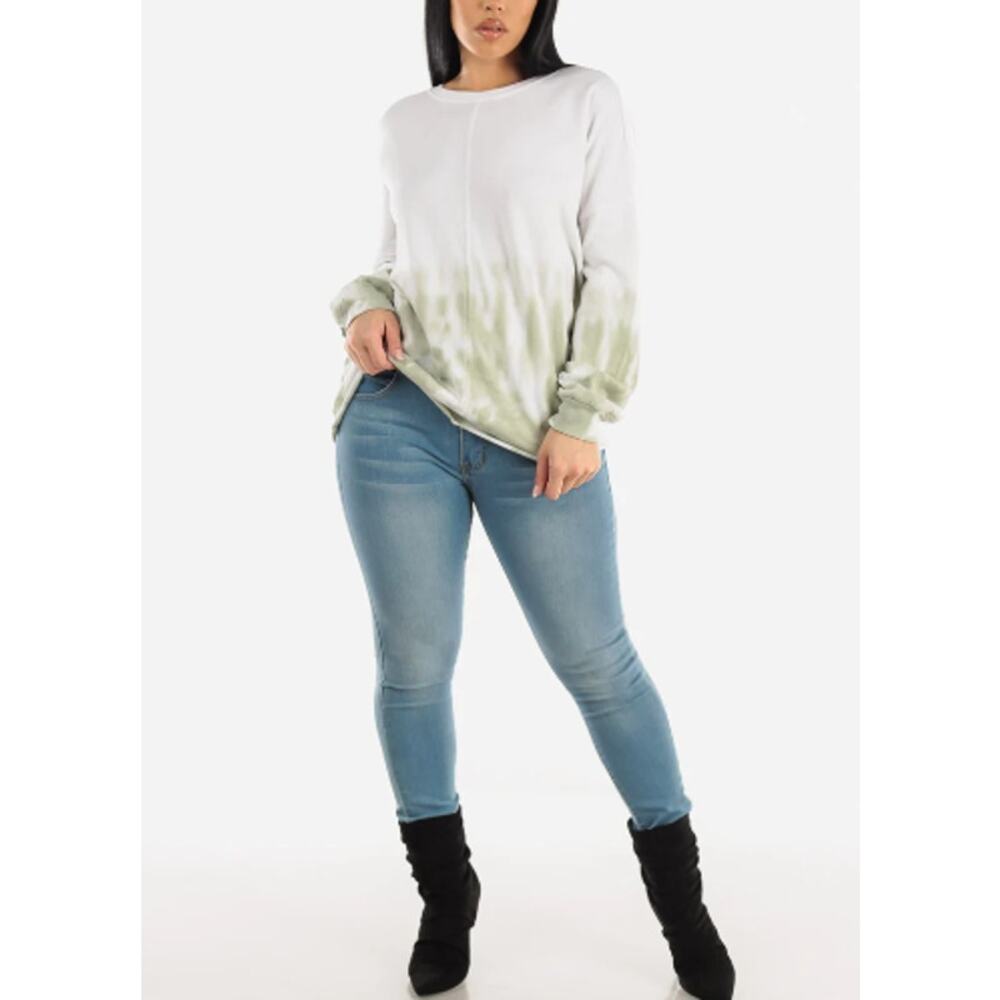Mono B Tye Dye Long Sleeve Crewneck Tie Dye Fleece Pullover Large